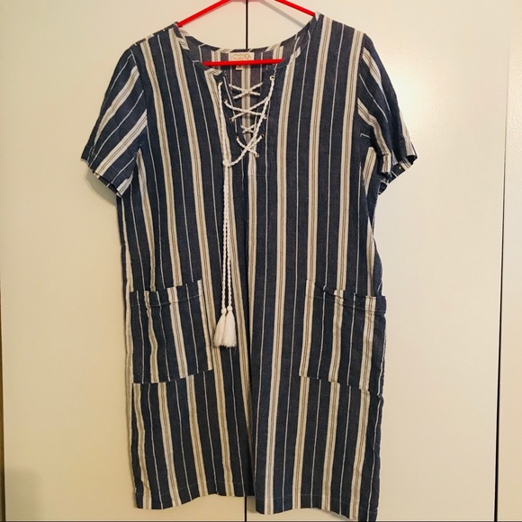 Adorable Blue and White Stripped Dress - Picture 2 of 6